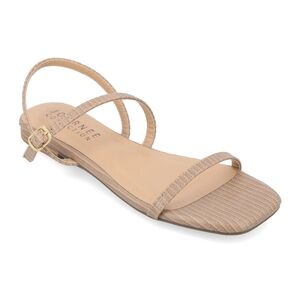 Journee Collection Crishell Textured Material Sling Back Stacked Heel Sandals